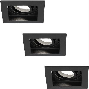 3x HOFTRONIC Durham - Vierkante inbouwspot - LED - Zaagmaat 85x85mm - Zwart - Dimbaar - Kantelbaar - 5 Watt - 350 lumen - 230V - 6400K Daglicht wit - Verwisselbare GU10 - Plafondspots - Inbouwspot voor binnen - 2 jaar garantie