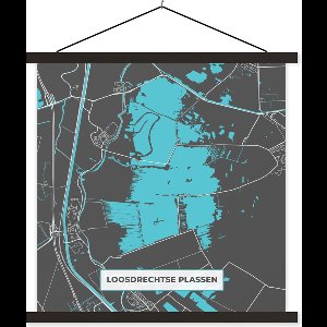 Posterhanger incl. Poster 60x60 cm - Schoolplaat - Stadskaart - Water - Loosdrechtse Plassen - Plattegrond - Nederland - Kaart - Textielposter - Zwarte latten - Stadskaart