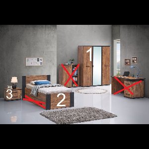 Belfurn - Ellen - jeugdkamer -3 delige set met 3 deurskast 108cm- kleur acacia bruin met zwart