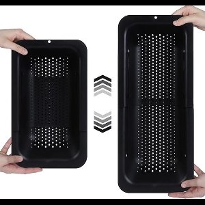 gootsteenvergiet zeefmand - groenten en fruit wassen, gekookte pasta afgieten - uitschuifbaar - keukenbenodigdheden (20 x 36,8 - 49,5 x 7 cm; B x L x H) - zwart