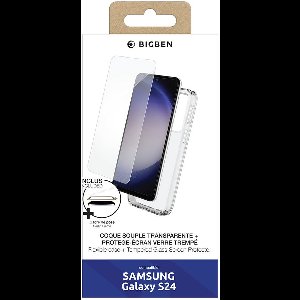 Bigben Connected - Transparant Telefoonhoesje - Gehard Glas Screenprotector geschikt voor Samsung Galaxy S24 - SmartFrame installatiekit