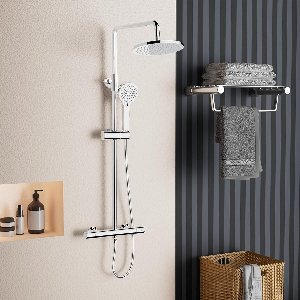 Goodivery ® Complete Doucheset met Regendouche, 3 Functies Handdouche en Thermostatische Kraan, Chroom