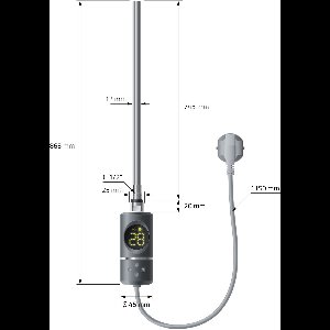 Elektrische badkamerradiator met verwarmingselement 1200W 600x1500 mm antraciet gebogen Zijaansluiting & thermostaat Digitaal display LuxeBath