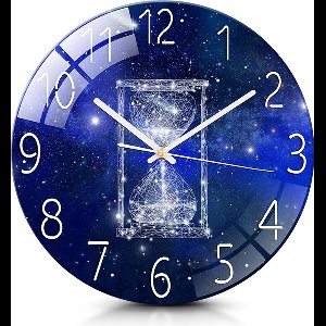 IvoQ Stille Wandklok - 30 cm - Ruimteblauw Design met Zandloper