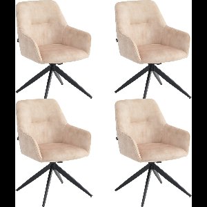 Colenis® - Barbara Eetkamerstoel - Set Van 4 - Beige - Adoré Velvet - Industrieel - Draaibaar - 180° - Met Return Memory Functie