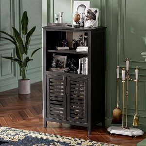 Badkamerkast van bamboe - organizer met 2 deuren en uitneembare planken - vrijstaande bodemkast voor woonkamer - keuken - slaapkamer - zwart