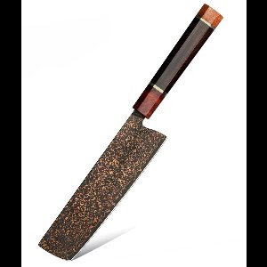 Professioneel Japans Nakiri Koksmes van 37 Lagen Zwart Damascusstaal met Koper – 18 cm – Vlijmscherp & Duurzaam – Handvat in Ebbenhout en Burl Knurl Hout – Geschenkverpakking – KAAMUT®