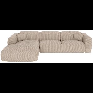 Vente-unique Ruime hoekbank met linkse hoek en snel uitklapbare slaapbank, ribfluweel stof in beige - POGNI