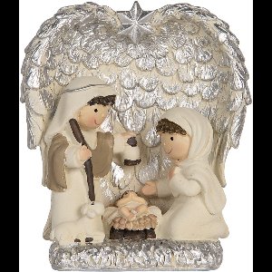 Clayre & Eef Kerstdecoratie Beeld Kerstgroep 12x6x13 cm Zilverkleurig Kunststof