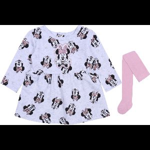 Kledingsetje: grijze jurk + roze panty, comfortabel en met mooie afbeeldingen- Minnie Mouse DISNEY