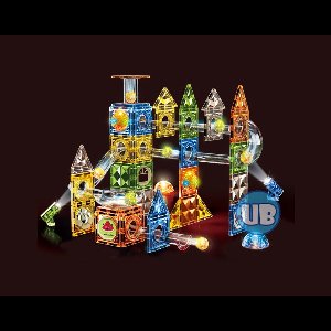 Magnetic Tiles - Knikkerbaan met Discobal en Lichteffect – 105 delig - Magnetische Bouwblokken