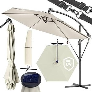 GTB® Zweefparasol met Voet - Zweefparasol - Met Voet - Crème - 330cm x 330cm x 280cm