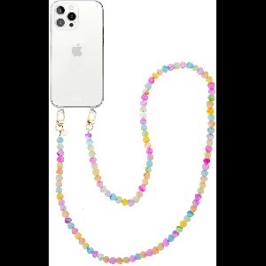 xoxo Wildhearts siliconen hoesje - Geschikt voor iPhone 13 Pro hoesje - Shell Hearts (long) - Telefoonhoesje - Hoesje met koord - gekleurde hartjes - Lang koord - Transparant hoesje met telefoonkoord - Regenboog / Meerkleurig