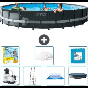 Intex Rond Ultra XTR Frame Zwembad - 610 x 122 cm - Inclusief Pomp - Ladder - Grondzeil - Afdekzeil Onderhoudspakket - Filterbollen - Vloertegels