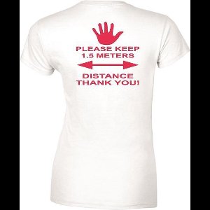 Dames T-shirt KEEP 1,5 METERS DISTANCE- NEON ROOD- Maat XL