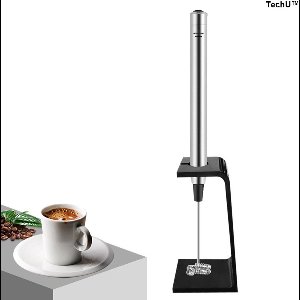 Draadloze Melkopschuimer met Houder – Mini Staafmixer RVS – Elektrische Melkopshuimer – Werkt op Batterijen – Melk Opklopper & Roeren & Klutser – Zilver