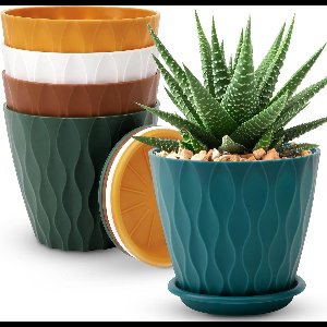 Stunq® Set van 5 Moderne Bloempotten met Drainage en Schotel voor Binnen en Buiten