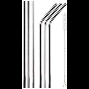 Gadgetpoint - Metalen/RVS Rietjes - Metal Straws - Cocktails - Drankjes - Milieuvriendelijk & Duurzaam - Set van 6 rietjes + schoonmaak borstel - Zilver