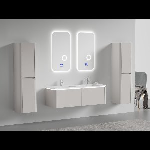 Badkamermeubel 2 persoons - 140 cm - Taupe - 2 zijkasten, 2 rechthoekige LED spiegels