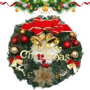 ST TRADING Kerstkrans voor Buitendeur - 30 cm Feestelijke Decoratie met Rode Strikken