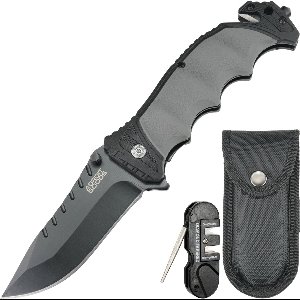 AdroitGoods 7CR17MOV zakmes met rubberen handgreep – incl. hoes en slijptool - Opvouwbaar Survivalmes – Ultiem outdoor zakmes met hooghardheid lemmet, ergonomische grip