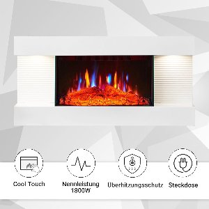 Ida Luxe 3D Elektrische Wandhaard – Hoogglans Wit – 1800W – Ultra Realistisch LED Vlameffect – Thermostaat, Timer & Afstandsbediening – Wandmodel Sfeerhaard – 71×14×41 cm – Medahomestore