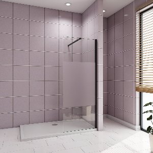 Aica moderne minimalistische inloopdouche 120x200 cm 8 mm NANO gehard glas met middenpaneel van matglas mat zwart profiel 73-120cm inkortbaar stabilisatiestang