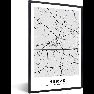 Fotolijst incl. Poster Zwart Wit- België – Herve – Stadskaart – Kaart – Zwart Wit – Plattegrond - 20x30 cm - Posterlijst