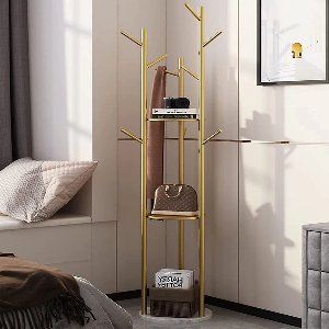 Amalee - Kapstok - Goud - Metaal - Voor slaapkamer of gang - Stevige materiaal - 9 Haken - Marmerlook onderblad -