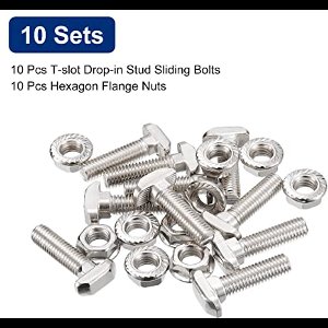 M8 x 30mm T-Slot Mortise Bolts and M8 Hexagonal Flange Nut Set 10 Set Hammer Head T Bolts T Shape Bolt Slide Screw for 40 Series Aluminum Profiles