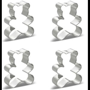 4pcs Teddy Bear Cookie Cutter Set, 1 Inch High Premium Stainless Steel Cookie Cutters Fondant Cake Decoration for Baking