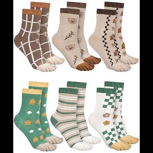 Teensokken - 6 paar - Groen + Bruin Dames Schattig Katoen Comfort Lage Teensokken - Versterkte hiel en teen-ANMI