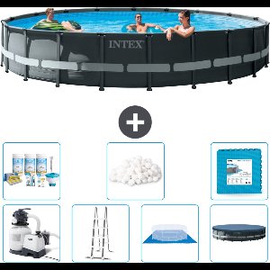 Intex Rond Ultra XTR Frame Zwembad - 610 x 122 cm - Inclusief Pomp - Ladder - Grondzeil - Afdekzeil Onderhoudspakket - Filterbollen - Vloertegels