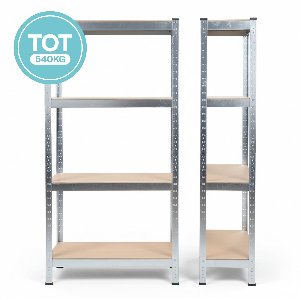 Golermo Stellingkast – 150×75×30 cm – 4 Legborden – 540 kg Totaal – Metaal & MDF – Schroefloos Insteeksysteem