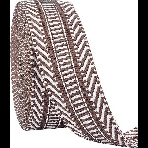 Gestreept lint van polyester met 1-1/2" breedte voor rugzakken en handtassen in camel/wit streepdesign