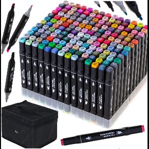 Ikonka Dubbelzijdige Alcoholmarkers 168-Delig – Inclusief Etui & Standaard – Alcoholmarker Set Met Brede & Dunne Punt – Professionele Kleurstiften