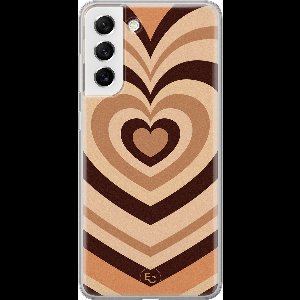 Hoesje geschikt voor Samsung Galaxy S21 FE - Hart bruin - Soft Case - TPU - Print - Bruin - ELLECHIQ
