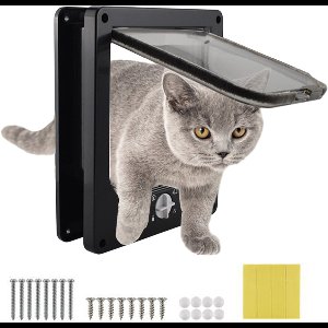 MAGICSHE Kattenluik Zwart met Tunnel en 4 Vergrendelingsstanden - Kattendeur binnendeur 19,5 x 18 cm, Kattenflap Deurframe 23,5 x 27 x 5,5 cm - voor Honden, Kat - L