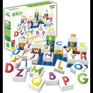 BiOBUDDi Letterset met basisplaat - Alfabet - Bouwspeelgoed - Biologisch plastic - Passend op Lego Duplo - CO2 Neutraal + 100% Recyclebaar