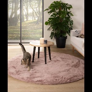 Rond hoogpolig vloerkleed - Comfy plus - roze 230 cm