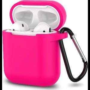 Hoesje geschikt voor Airpods 1 en 2 - Softcase - Sleutelhanger - Cover - Extra dun - Siliconen - Fuchsia/Roze