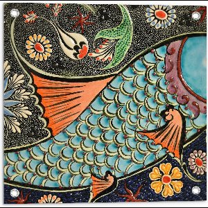 WallClassics - Tuinposter – Mozaiek in Verschillende Kleuren in Vorm van Vis - 50x50 cm Foto op Tuinposter (wanddecoratie voor buiten en binnen)