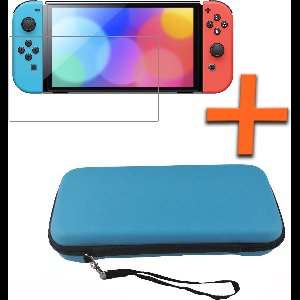 Hoesje Geschikt voor Nintendo Switch Hoes Bescherm Case Hardcover Polsbandje Met Screenprotector - Hoes Geschikt voor Nintendo Switch Case - Blauw