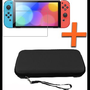 Hoesje Geschikt voor Nintendo Switch Hoes Bescherm Case Hardcover Polsbandje Met Screenprotector - Hoes Geschikt voor Nintendo Switch Case - Zwart