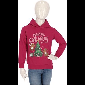 Apollo - Kids - Kerst - Hoodie - Merry - Catmas - Cyclaam - Maat 92/98