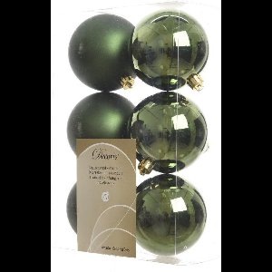 5 stuks Kerstbal plastic glans-mat diameter 8cm Dennen groen KSD