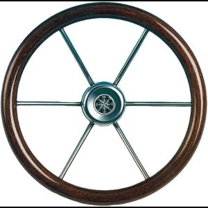 allpa 6-Spaaks stuurwiel "Leader Wood" RVS met mahoniehouten rand, A=550mm, B=100mm