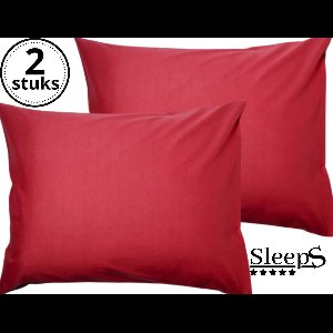 Sleeps - Kussenslopen - Set van 2 Stuks - Rood - 60x70cm - 100% Hoogwaardige 20A Katoen - Zacht Katoen - Strijkvrij -