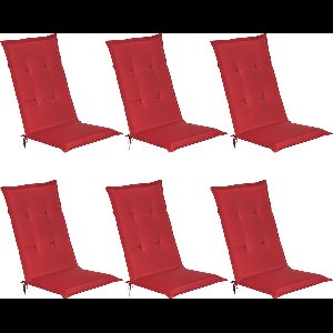 Beautissu Loft HL Set 6 x Tuinkussens Hoge Rug- 120 x 50 cm - Rood  Kussen - Zitkussen UV- Lichtecht Tuinstoelkussen