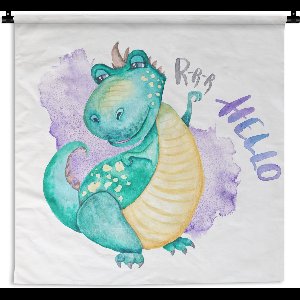 Wandkleed - Wanddoek - Kinderkamer - Blauw - Dinosaurus - Jongens - Meisjes - Kind - 60x60 cm - Wandtapijt
